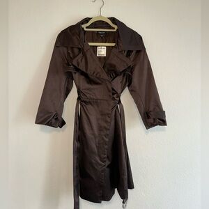 bebe Brown Satin Coat with Branded Tag